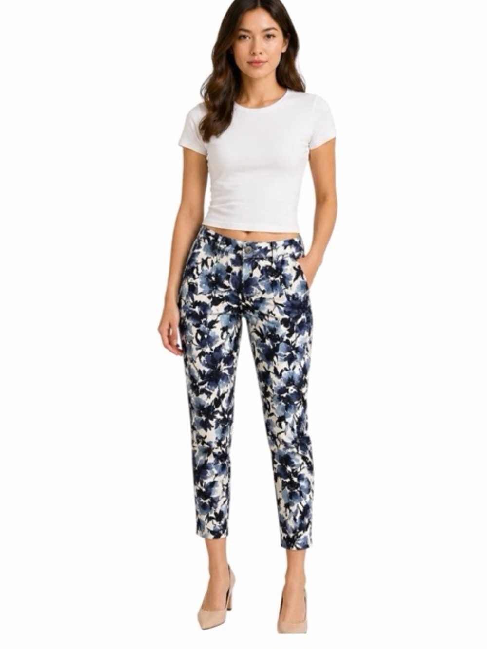 Chico’s Platinum Denim Floral Print Ankle Jeans‎